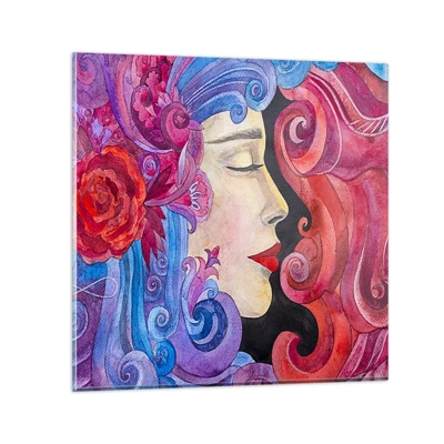 Cuadro sobre vidrio - Impresiones sobre Vidrio - Inspiración en rojo y violeta - 60x60 cm