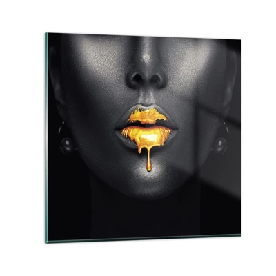 Cuadro sobre vidrio - Impresiones sobre Vidrio - Labios de oro - 40x40 cm