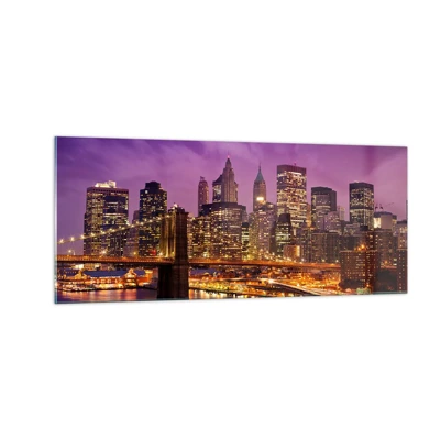 Cuadro sobre vidrio - Impresiones sobre Vidrio - Manhattan púrpura y dorado - 100x40 cm