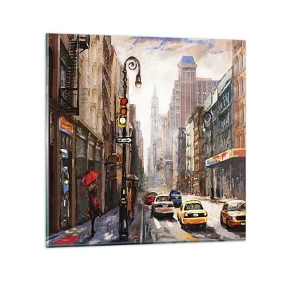 Cuadro sobre vidrio - Impresiones sobre Vidrio - Nueva York - también colorida bajo la lluvia - 60x60 cm