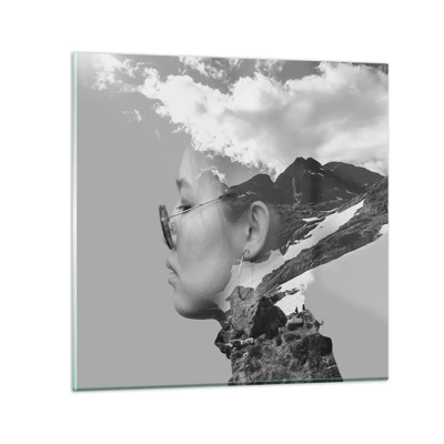 Cuadro sobre vidrio - Impresiones sobre Vidrio - Retrato sobre montañas y nubes - 40x40 cm