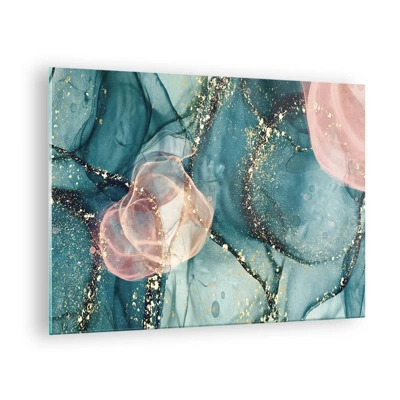 Cuadro sobre vidrio - Impresiones sobre Vidrio - Seda azul, tul rosa - 70x50 cm
