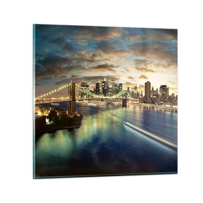 Cuadro sobre vidrio - Impresiones sobre Vidrio - Un atardecer iluminado sobre Manhattan - 30x30 cm