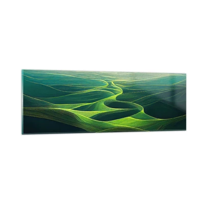 Cuadro sobre vidrio - Impresiones sobre Vidrio - Valles en tonos verdes - 90x30 cm