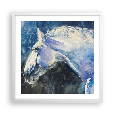 Póster en marco blanco Arttor 50x50 cm - Retrato en un resplandor azul - Caballo, Cuadro, Animales, Abstracción, Arte, Para el salón, Para el dormitorio, Blanco, Negro, Horizontal, P2WAC50x50-4272