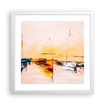 Póster en marco blanco - Atardecer en el puerto deportivo - 40x40 cm