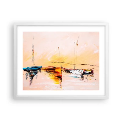 Póster en marco blanco - Atardecer en el puerto deportivo - 50x40 cm