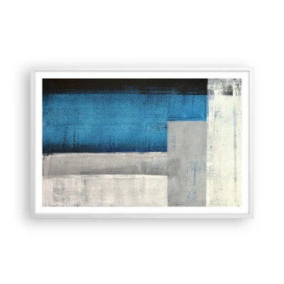 Póster en marco blanco - Composición poética de gris y azul - 91x61 cm