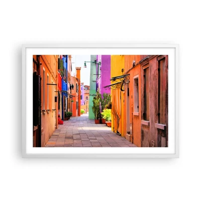 Póster en marco blanco - El callejón arco iris - 70x50 cm