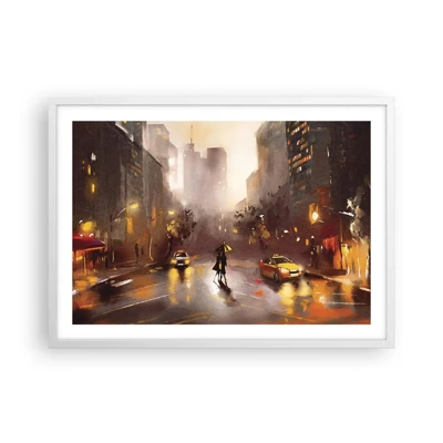 Póster en marco blanco - En las luces de Nueva York - 70x50 cm
