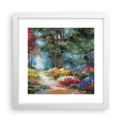 Póster en marco blanco - Jardín forestal, bosque floral - 30x30 cm