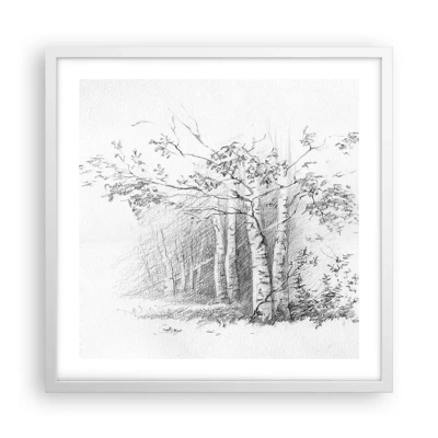 Póster en marco blanco - La luz de un bosque de abedules - 50x50 cm