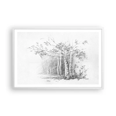 Póster en marco blanco - La luz de un bosque de abedules - 91x61 cm