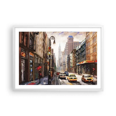 Póster en marco blanco - Nueva York - también colorida bajo la lluvia - 70x50 cm
