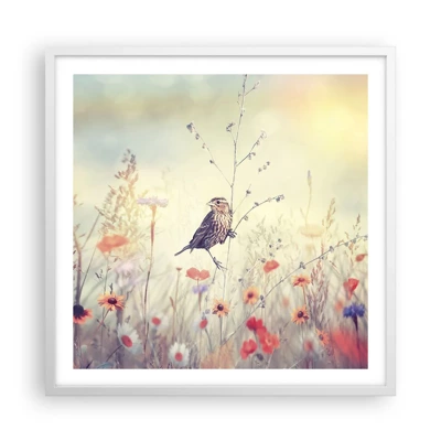 Póster en marco blanco - Retrato de pájaro con prado de fondo - 60x60 cm