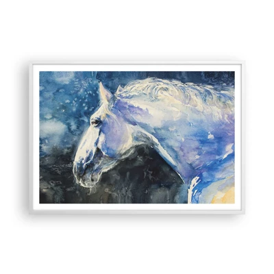 Póster en marco blanco - Retrato en un resplandor azul - 100x70 cm