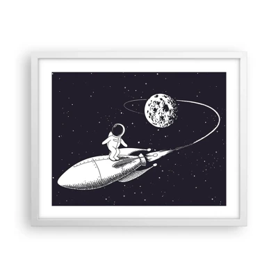 Póster en marco blanco - Surfista espacial - 50x40 cm