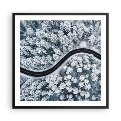 Póster en marco negro - A través de un bosque invernal - 60x60 cm