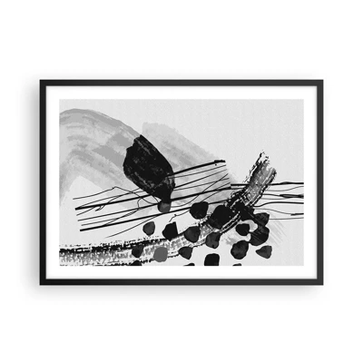 Póster en marco negro - Abstracción orgánica en blanco y negro - 70x50 cm