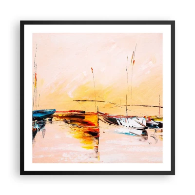 Póster en marco negro - Atardecer en el puerto deportivo - 60x60 cm