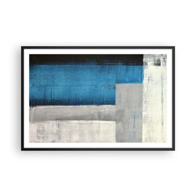 Póster en marco negro - Composición poética de gris y azul - 91x61 cm