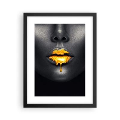 Póster en marco negro - Labios de oro - 30x40 cm