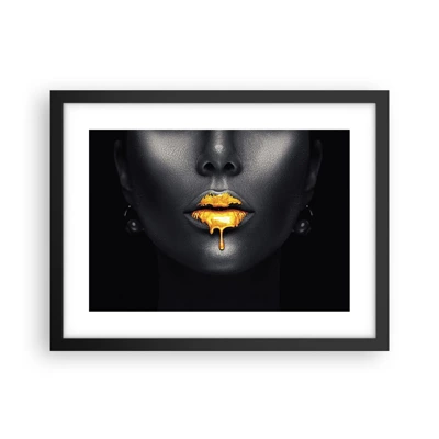 Póster en marco negro - Labios de oro - 40x30 cm