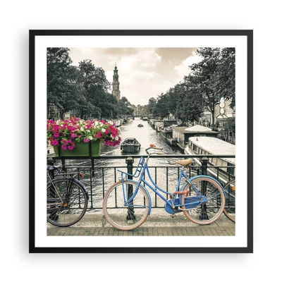 Póster en marco negro - Los colores de una calle de Ámsterdam - 60x60 cm