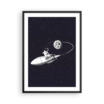 Póster en marco negro - Surfista espacial - 50x70 cm