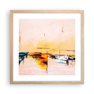 Póster en marco roble claro - Atardecer en el puerto deportivo - 40x40 cm