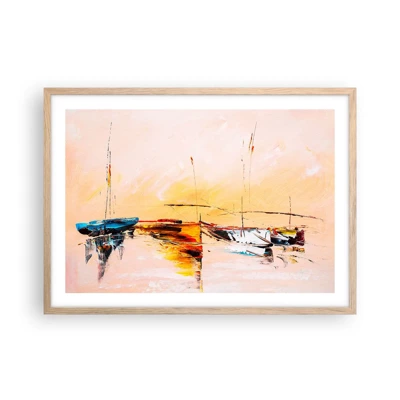 Póster en marco roble claro - Atardecer en el puerto deportivo - 70x50 cm