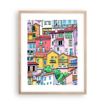 Póster en marco roble claro - Ciudad alegre - 40x50 cm