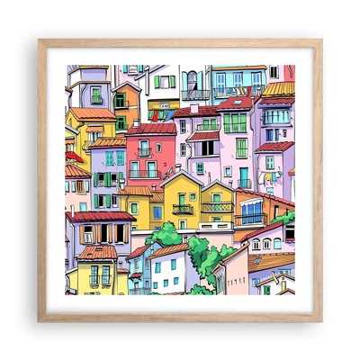 Póster en marco roble claro - Ciudad alegre - 50x50 cm