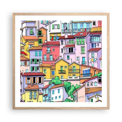 Póster en marco roble claro - Ciudad alegre - 60x60 cm