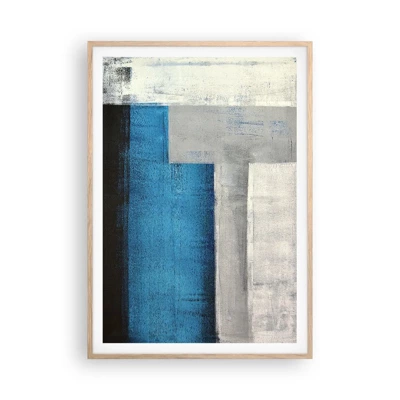 Póster en marco roble claro - Composición poética de gris y azul - 70x100 cm