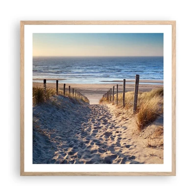 Póster en marco roble claro - El sonido del mar, el canto de los pájaros, una playa virgen entre las dunas... - 60x60 cm