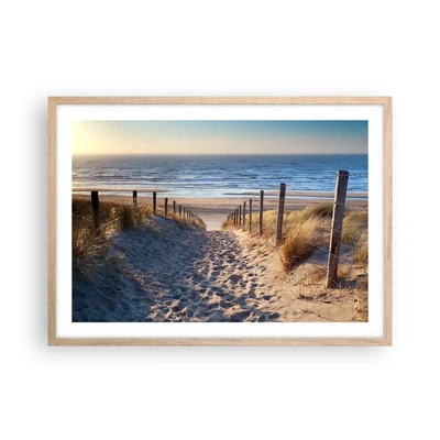 Póster en marco roble claro - El sonido del mar, el canto de los pájaros, una playa virgen entre las dunas... - 70x50 cm