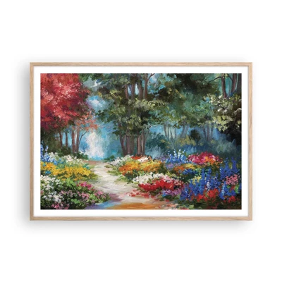 Póster en marco roble claro - Jardín forestal, bosque floral - 100x70 cm