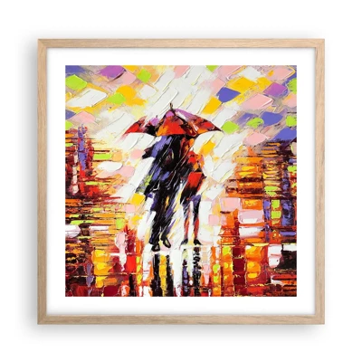 Póster en marco roble claro - Juntos a través de la noche y la lluvia - 50x50 cm