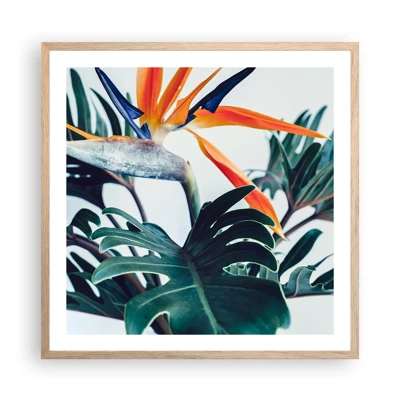 Póster en marco roble claro - La jaula del pájaro colorido - 60x60 cm