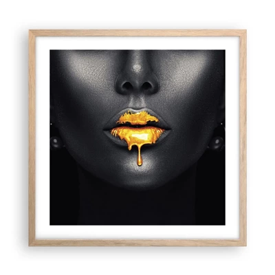 Póster en marco roble claro - Labios de oro - 50x50 cm