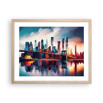 Póster en marco roble claro - Nueva York siempre luce - 50x40 cm