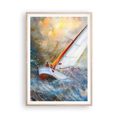 Póster en marco roble claro - Surcando las olas - 70x100 cm