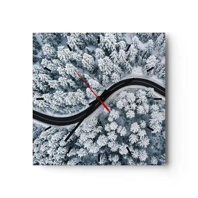 Reloj de pared - Reloj de vidrio - A través de un bosque invernal - 30x30 cm