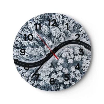 Reloj de pared - Reloj de vidrio - A través de un bosque invernal - 40x40 cm