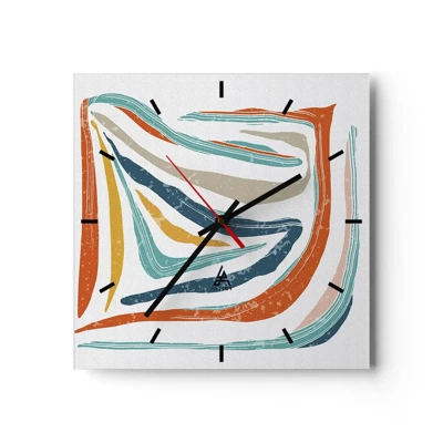 Reloj de pared - Reloj de vidrio - Abstracción sonriente y amistosa - 40x40 cm