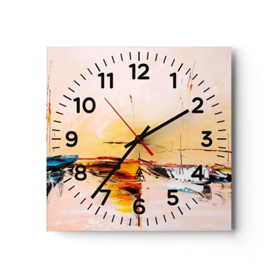 Reloj de pared - Reloj de vidrio - Atardecer en el puerto deportivo - 40x40 cm