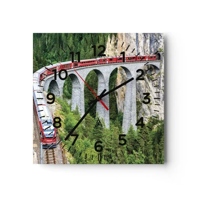 Reloj de pared - Reloj de vidrio - Atravesando las montañas - 30x30 cm