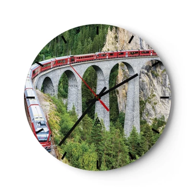 Reloj de pared - Reloj de vidrio - Atravesando las montañas - 30x30 cm