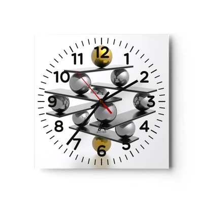 Reloj de pared - Reloj de vidrio - Balance de oro y plata - 40x40 cm